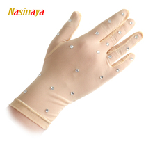  Forno 15-color figure skating performance gloves Childrens gloves Adult female semicolon hot drill high elastic brocade ammonia mesh transparent