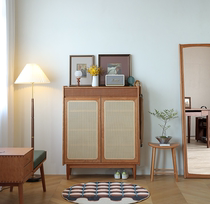 Nordic solid wooden canvas shoe cabinet simple living room entry door door door to household door large capacity collection cabinet shoe frame