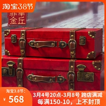 Retro Red Wedding Escort box bridal Dowry Cow Leather Suitcases Bride Price Hire Gold Suitcases Girl Wedding Celebration password box