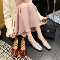 Mixiaoon Mi Xiaonuo Mary Jane shoes womens trendy retro 2023 new flat-bottomed all-match square head leather shoes