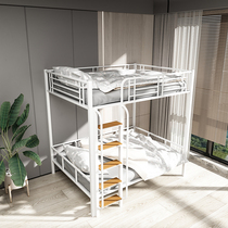Nordic elevated iron bed small apartment provincial space loft bed table iron bed modern simple duplex iron frame bed