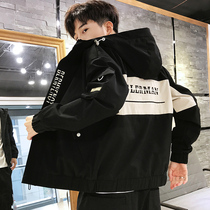 Mens spring and autumn coat 2021 new tooling jacket mens hooded Korean fashion casual jacket mens Tide brand cs