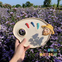 Spot Thai artist hand made retro ceramic Van Gogh oil painting palette desktop ornaments home decoration plate
