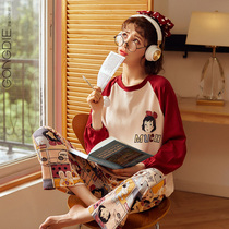 Palace butterfly pajamas womens spring and autumn cotton long sleeve thin suit splicing cartoon cute can go out to students home clothes