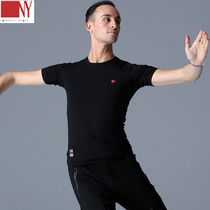 Nayi dance uniform new version of modern dance mens jacket national standard dance waltz Latin dance uniform practice suit short sleeve male Black