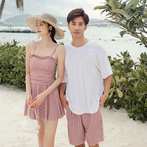 2021 Couple swimsuit one-piece skirt flat angle belly cover thin steel gathered small fresh hot spring beach bathing suit women