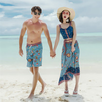 Couple Swimwear New Split Three-Piece Skirt Flat Corner Small Chest to Cover Belly Slimming Holiday Beach Swimsuit Female