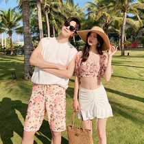 Couple swimsuit summer 2021 new split skirt small chest conservative cover belly hot spring seaside beach swimming dress female