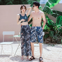 Couple swimsuit female bikini split three-piece set small chest anti-trousers seaside resort hot spring couple swimsuit