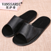 Mens Upscale Home Leather Slippers New Head Layer Cow Leather Soft Bottom Silent Wood Floor Genuine Leather for Trailing Summer Big