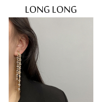 Super flash Super fairy long crystal tassel earrings female temperament fashion atmospheric earrings tide ear clip without ear hole earrings