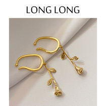 Ear Hanging Earrings Woman Advanced Retro Rose Pendant Temperament Brief Stylish Stylish Ear Clip Without Earbuts Ear