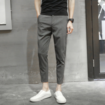Tide brand autumn new casual pants mens Korean trend slim feet ankle-length pants Joker stripes small trousers thin