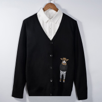 Tide brand autumn 2021 New V-neck cardigan sweater mens embroidered sweater cotton thin coat slim coat
