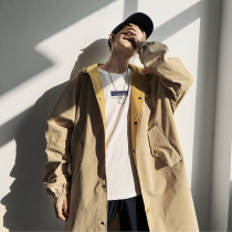 2021 Spring and Autumn Mid-length work Trench Coat Harbor style loose size hooded mens coat jacket jacket