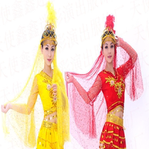 New Uighur dance performance headdress Ethnic minority square dance performance Indian stage female sequin yarn with