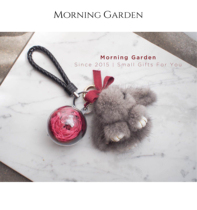 Morning Garden Imported Mink Rabbit Preserved Flower Key Ring Mobile Phone Pendant Preserved Flower Keychain