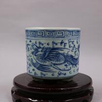 Great Ming and Qing Qing blue and white hand-painted dragon and phoenix three-legged incense burner antique porcelain antique home study ornaments