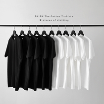 (two pieces) 230g short sleeved men T - shirt loose white T - shirt men pure color tide simple thick and thick shirt tide