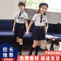 Kindergarten garden clothes Summer clothes British College style primary school uniform Summer graduation photo Short-sleeved cotton childrens class clothes