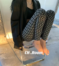 2022 spring full print 90% pure cotton high slingshot bottom pants tightness waist high waist 100 lap up slim fit slim fit