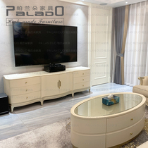 High-end American solid wood small apartment TV cabinet coffee table combination modern simple ivory white light luxury living room TV cabinet