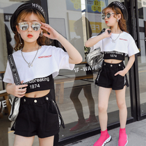 Children Jazz Dance Performance Clothing Girl Jazz Leaking Umbilical Vest Shorts Street Dance Suit Girl Walking Show Clothes