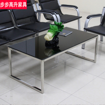 Office tea table brief modern stainless steel glass tea table small simple rectangular tea table black square a few