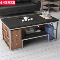 Fire stone kung fu coffee table simple modern stainless steel marble tea table office kung fu tea table with magnetic stove