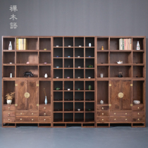 Zen Wood New Chinese Style Exhibition Cabinet Black Walnuts Bookcase Display Case Tea Display Cabinet Zen Solid Wood Bogu Shelf Container