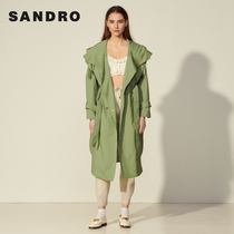 sandro 2021 spring and summer new womens casual hooded cover shoulder belt double breasted long coat SFPOU00312