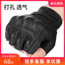 Dubai Lun Summer Moto Half Finger Gloves Riding Genuine Leather Locomotive Sheep Leather Retro Racing Male Rider Breathable Anti-Fall