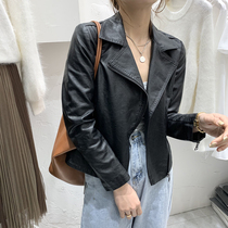 Korean Womens Spring and Autumn New Fashion casual motorcycle leather womens puleather jacket simple Joker short coat