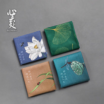 Heart-shaped Zen hand-painted style tea towel absorbent tea towel cloth Tea towel pad Small square towel tea table tea mat cloth