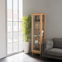 Japanese-style original ash wood bookcase Modern storage wine cabinet Simple hand-made display cabinet Mini narrow cabinet glass side cabinet