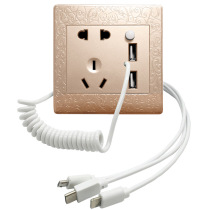 Hotel hotel wall ktv socket five-hole double USB with data cable switch mobile phone Multi-Function Charger panel