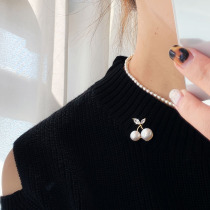 Cherry cute cherry collar decoration natural freshwater pearl breast needle to anti - walk - up 2023 new models