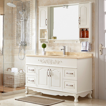 European style oak bathroom cabinet combination floor-to-ceiling bathroom hand wash basin mirror cabinet marble
