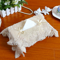  Lace embroidery beaded tissue box set European-style fabric creative household car removable tissue napkin box set