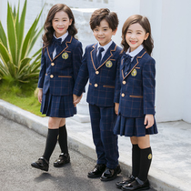 Korean version of the mens and womens childrens plaid suit Kindergarten garden suit Spring and autumn suit British style Childrens class suit Primary school school uniform