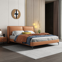 Italian zhen leather bed master bedroom with double bed 1 8 meters of small-sized Nordic light luxury high-grade soft modern minimalist wedding bed