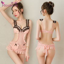 Steel ring with chest pad gathered female lace lingerie passion suit teasing pajamas sexy temptation flirt suit