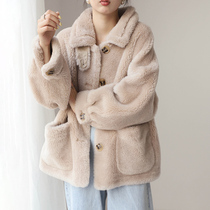 JOC DU home new cashmere coat female Haining granular velvet short fur wool one lamb fur coat