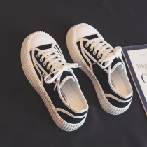 Small fragrant wind canvas shoes womens thick sole 2021 new autumn Joker biscuit shoes students Black board shoes ins tide