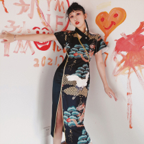 Huang Niuniu original modified cheongsam 2021 new autumn Youlong Songhe National tide girl printed long cheongsam