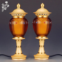 Taiwan pure copper lotus lamp for Buddha lamp lotus lamp glazed Guanyin supply lamp Buddha lamp LED long light plug-in pair