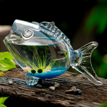 Creative glass fish tank Living room small fish-shaped goldfish tank Desktop landscaping mini aquarium Ecological Feng Shui lucky