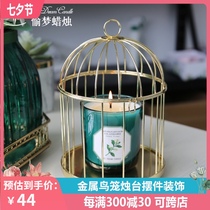 ins wind golden birdcage decoration candlestick Aromatherapy candle holder Home decoration Wedding decoration gift Wrought iron candlestick