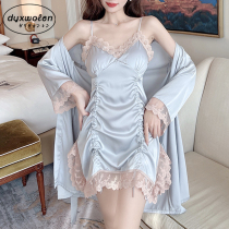 Japanese Pyjamas Womens Summer Sexy Ice Silk 2022 New With Chest Pads Lace Harnesses Sleeping Robes Sleeping Skirts