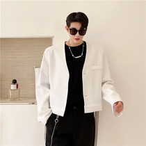 ins net celebrity style high-end white small suit mens Korean version of handsome short ruffian handsome jacket shaking sound blogger fashion